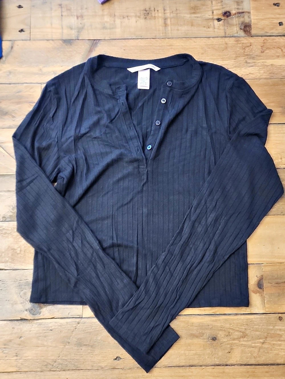 Victoria's Secret SoSoft Modal Ultra-Fine Long-Sleeve Henley Top Black Medium